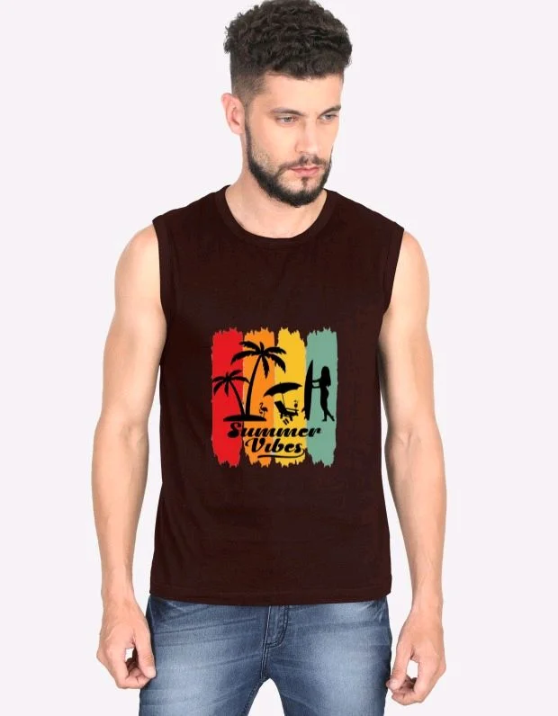 ROSEVERA Men sleeveless T shirt (summer vibe) - Maroon, L