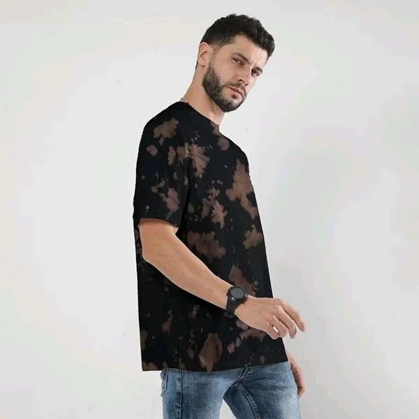 ROSEVERA Unisex Tie-Dye Oversized T-Shirt - Black and Brown, M