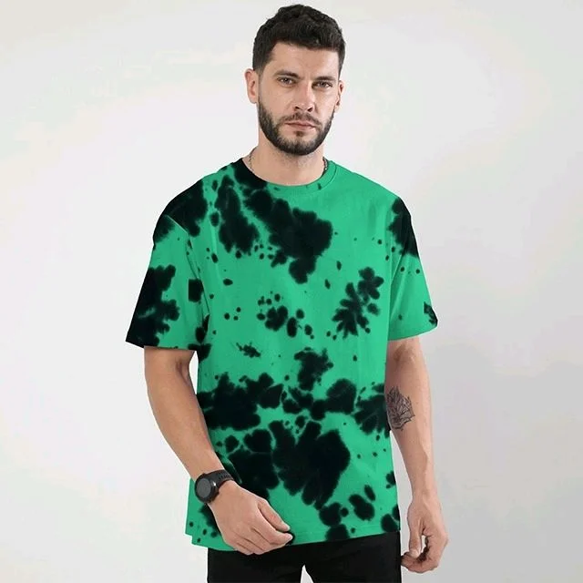 ROSEVERA Unisex Tie-Dye Oversized T-Shirt - Green and black, M