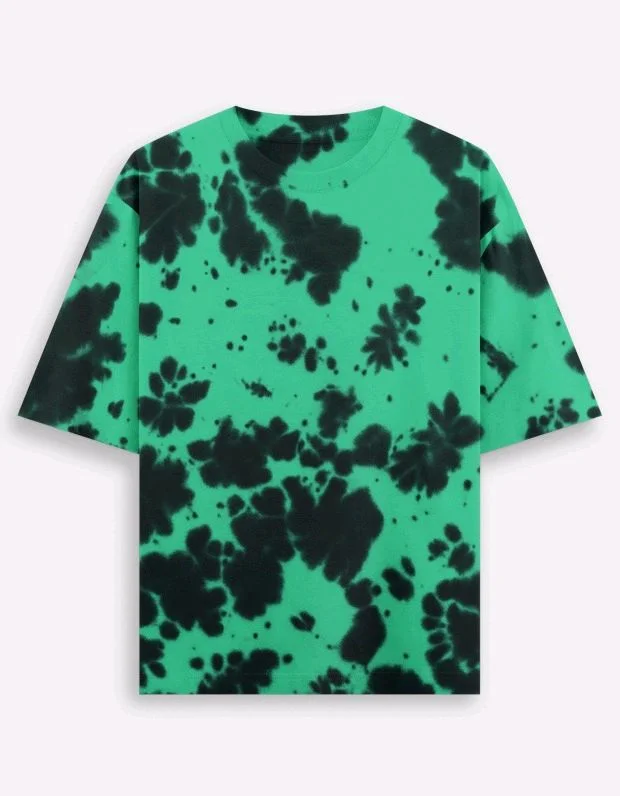 ROSEVERA Unisex Tie-Dye Oversized T-Shirt - Green and black, M