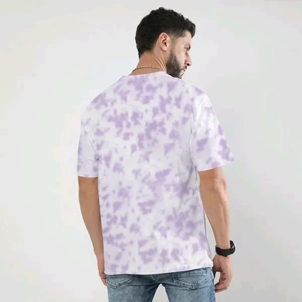 ROSEVERA Unisex Tie-Dye Oversized T-Shirt - White and Lavender, M