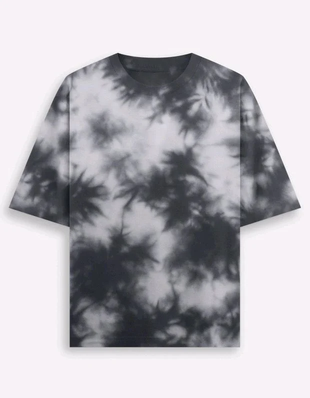 ROSEVERA Unisex Tie-Dye Oversized T-Shirt - white and grey, M