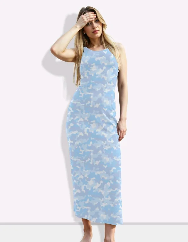 ROSEVERA Bodycon Dress-Camouflage - XXL, Powder Blue
