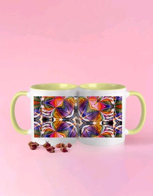 ROSEVERA Coffee Mug -Kaleidoscope Pattern - 11 OZ, Yellow