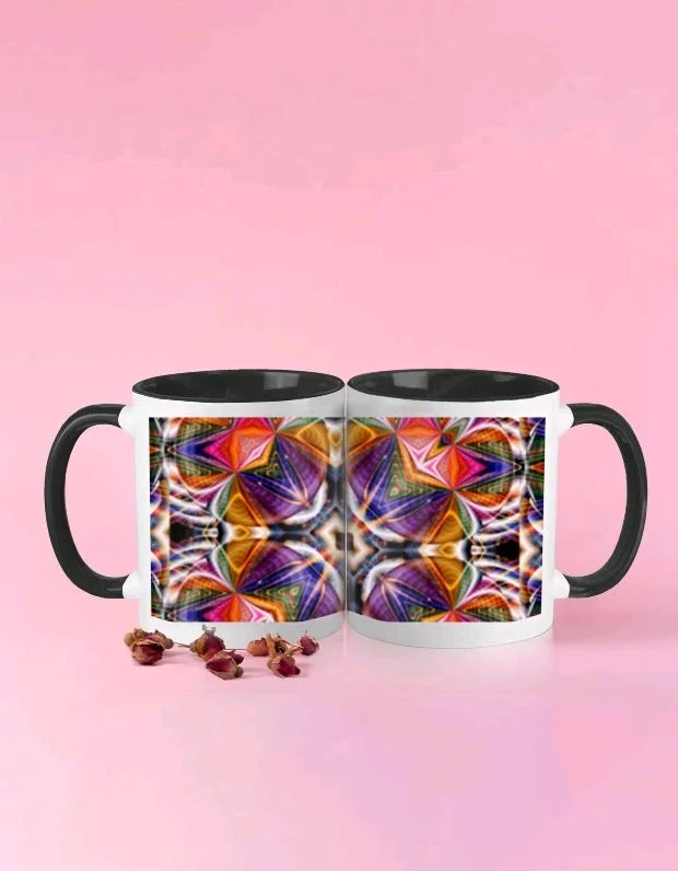 ROSEVERA Coffee Mug -Kaleidoscope Pattern - 11 OZ, Black