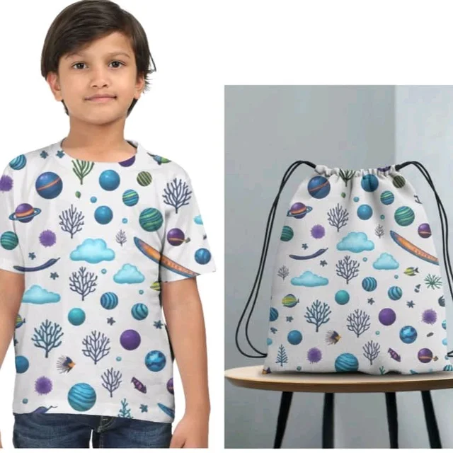 ROSEVERA AOP T-Shirt + Drawstring Bag - 11-12, White