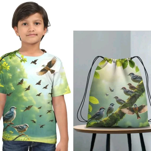 ROSEVERA AOP T-Shirt + Drawstring Bag - 11-12, Green