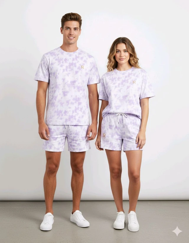 ROSEVERA Unisex Tie Dye Oversized T-Shirt & Shorts Combo - M, Lavender