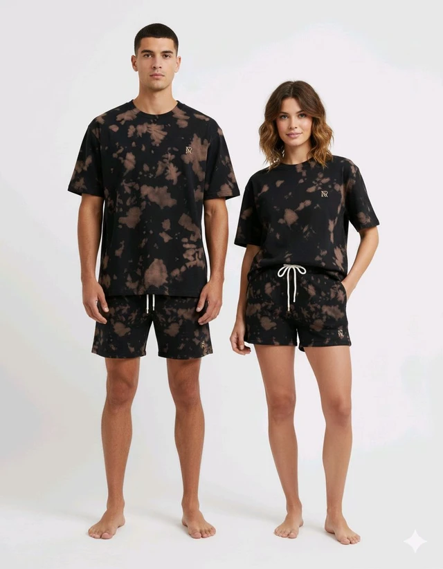 ROSEVERA Unisex Tie Dye Oversized T-Shirt & Shorts Combo - M, Brown