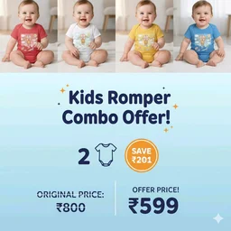 ROSEVERA Kids Rompers Combo (Pack Of 2) - 0-5 month, sky-blue and white