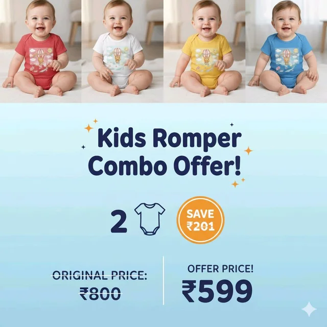 ROSEVERA Kids Rompers Combo (Pack Of 2) - 0-5 month, sky-blue and white