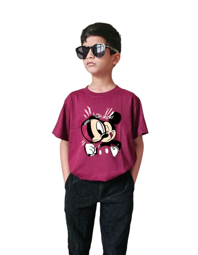 ROSEVERA Classic Crew T-Shirt β Mickey Mouse Design πβ¨ - 11-12, Maroon