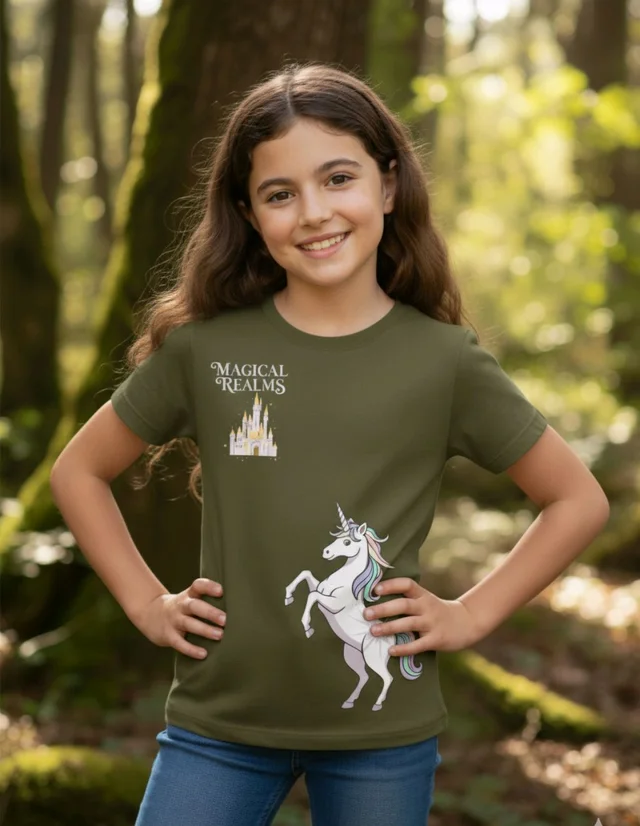ROSEVERA Classic Crew T-Shirt – Unicorn Theme - 5-6, Maroon