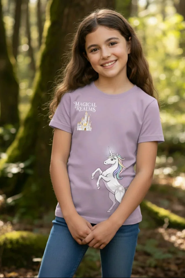 ROSEVERA Classic Crew T-Shirt – Unicorn Theme - 5-6, lavender