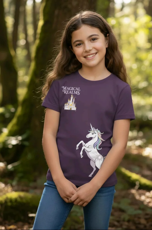 ROSEVERA Classic Crew T-Shirt – Unicorn Theme - 9-10, Purple