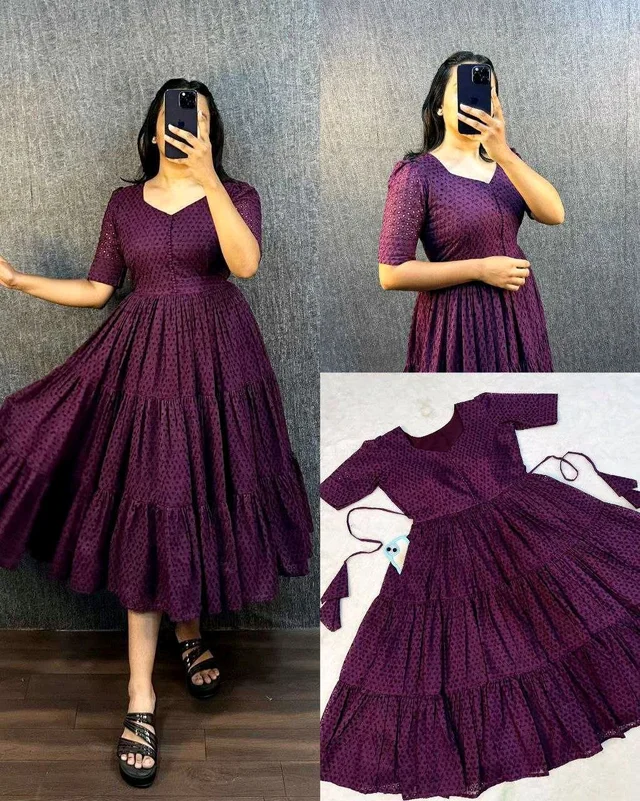 Hakoba Cotton Trending Midi Gown - Purple, S