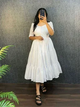 Hakoba Cotton Trending Midi Gown - White, M