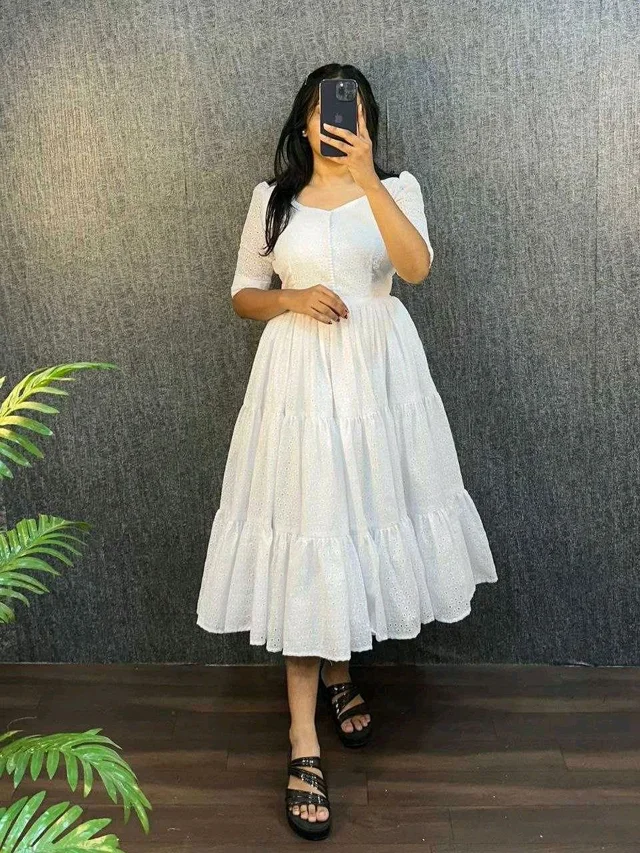 Hakoba Cotton Trending Midi Gown - White, L