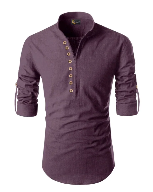 Premium Men's Heavy Cotton Full-Sleeve Shirt - (Plum/Mauve), S