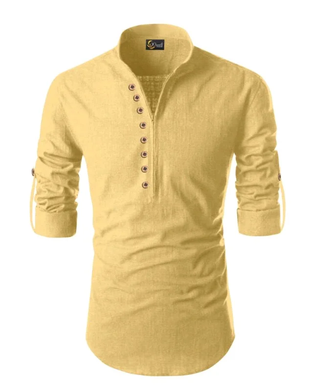 Premium Men's Heavy Cotton Full-Sleeve Shirt - mustard yellow, XL