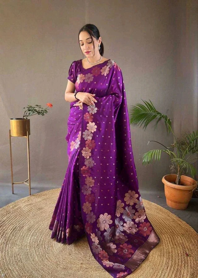 Banarasi Soft Silk Saree - Purple