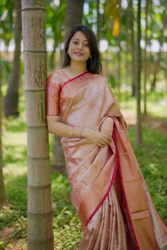 Kanchipuram Silk Saree - peach orange