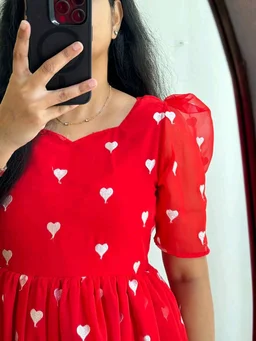 Valentine Red Heart Embroidery Midi Gown - S, Red
