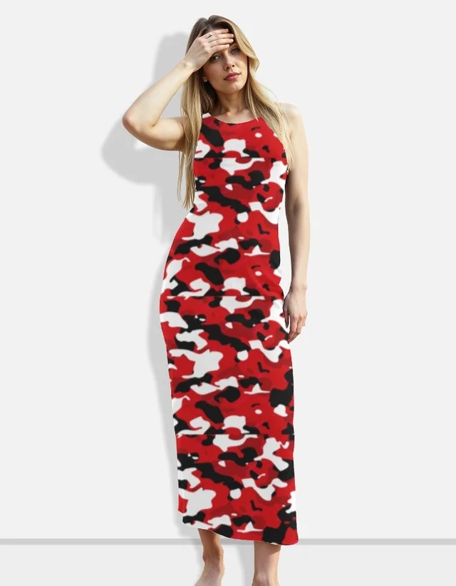 ROSEVERA Bodycon Dress-Camouflage - S, Red