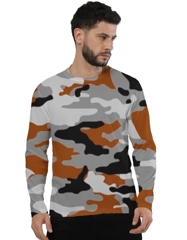 ROSEVERA Full Sleeve Tee – Camouflage Pattern - S, Brown