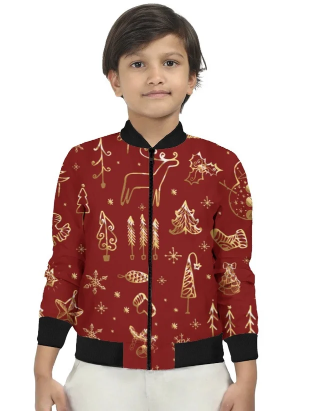 ROSEVERA Kids Bomber Jacket Christmas special - 9-10 Years, Red