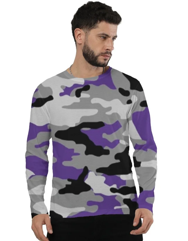 ROSEVERA Full Sleeve Tee – Camouflage Pattern - M, Purple