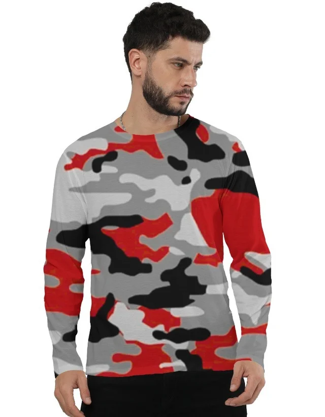 ROSEVERA Full Sleeve Tee – Camouflage Pattern - XS, Red