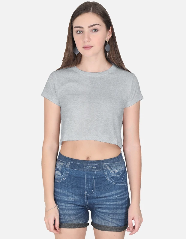 ROSEVERA Crop Top ( Plain) - L, Grey Melange