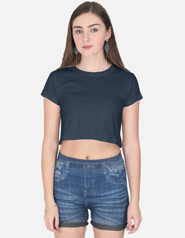 ROSEVERA Crop Top ( Plain) - L, Navy Blue