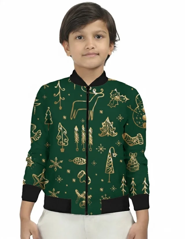 ROSEVERA Kids Bomber Jacket Christmas special - 9-10 Years, Green