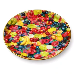 Printed Round Plastic Serving Tray with Golden Rim