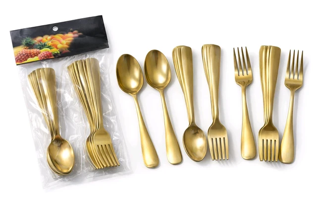 Mega Falari 12 PCS Gold Cutlery Set | 6 Spoon + 6 Fork | Stainless Steel Premium Finish | Best Wholesale Item