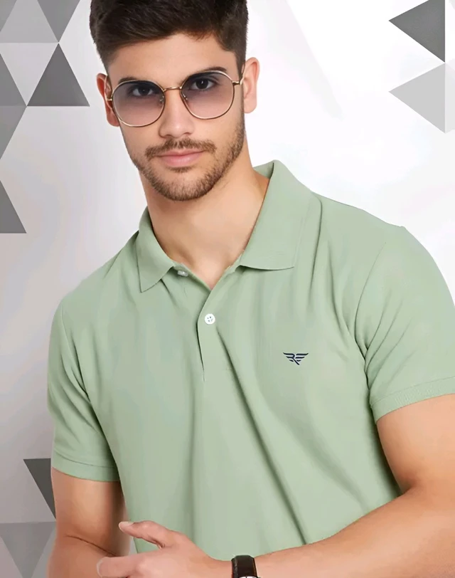 Men's Cotton Half Sleeves Solid Polo T-shirt - Green, XL