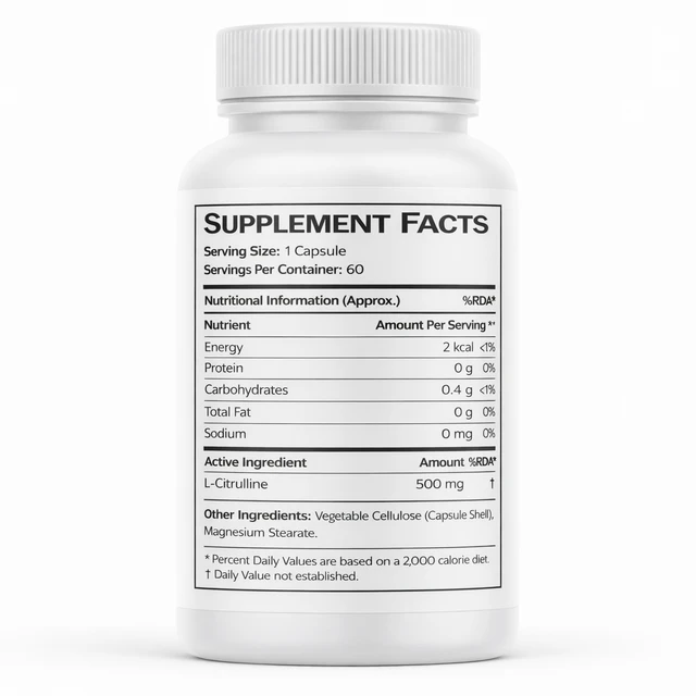 L-Citrulline 500 mg Capsules – Nitric Oxide Booster for Blood Circulation, Exercise Performance & Muscle Recovery | 60 Capsules
