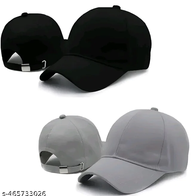 NP Brand BLUCAPS Plain Baseball Sport Cap For Men Boys & Women Pack Of 2 (Grey & Black