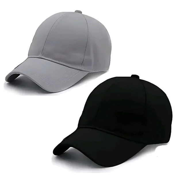 NP Brand BLUCAPS Plain Baseball Sport Cap For Men Boys & Women Pack Of 2 (Grey & Black