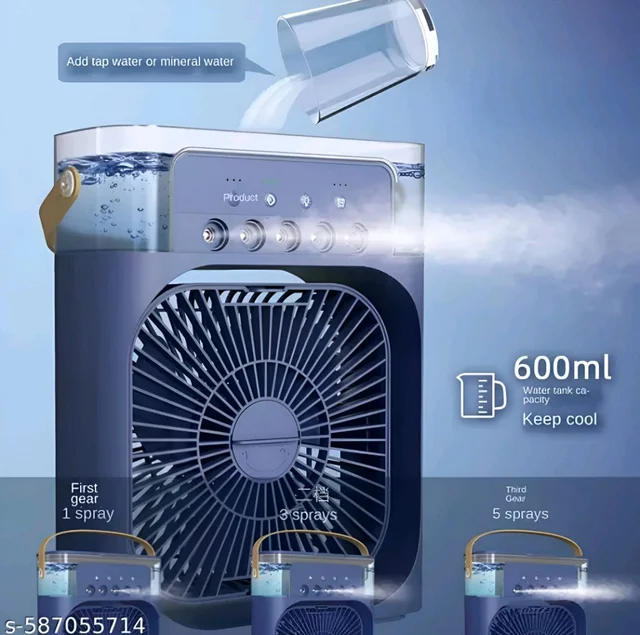 Mini air cooler for home/office/travel with 3 speed fan &1/2/3 hours timer, 7 colour LED light - Black