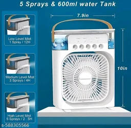 Mini air cooler for home/office/travel with 3 speed fan &1/2/3 hours timer, 7 colour LED light - White