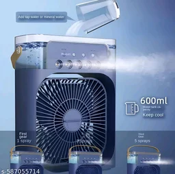 Mini air cooler for home/office/travel with 3 speed fan &1/2/3 hours timer, 7 colour LED light - White
