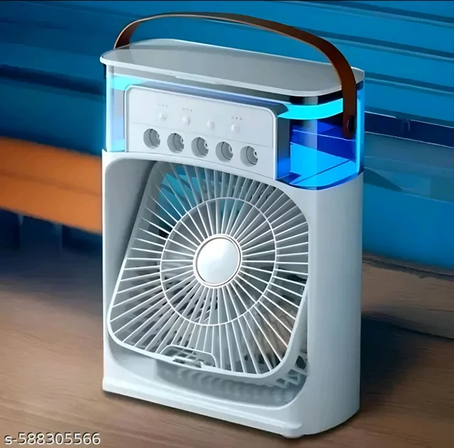 Mini air cooler for home/office/travel with 3 speed fan &1/2/3 hours timer, 7 colour LED light - Black