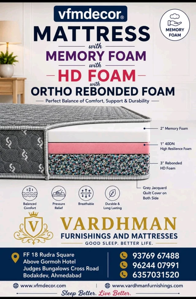 Orthopaedic mattress With Memory foam And Rebounded Foam 6 Inch Mattress From Vfmdecor In Ahmedabad Gujarat India  - 72 X 36 X 6