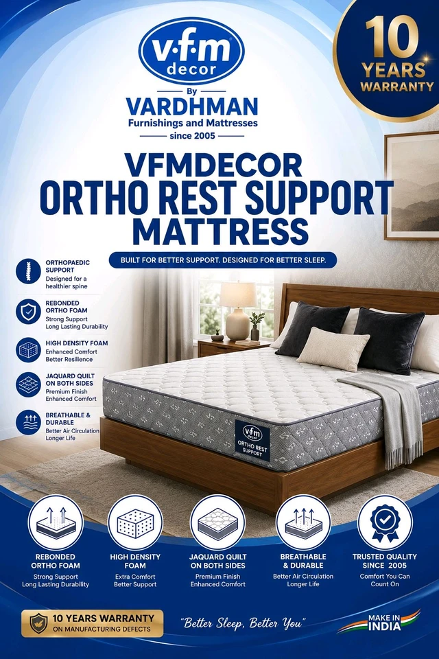 Vfmdecor Ortho Rest Support Mattress Made With Rebonded Foam And High Density foam With 10 Years Warranty - 78 x 72 x 5