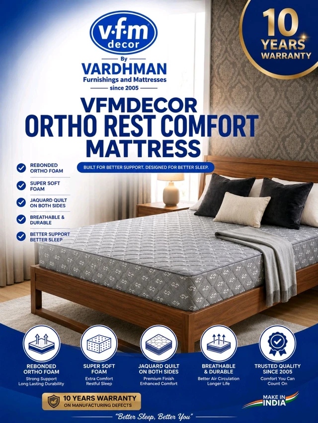 Vfmdecor Ortho Rest Comfort Mattress Made With Rebonded Foam And Super Soft foam With 10 Years Warranty - 78 x 72 x 5