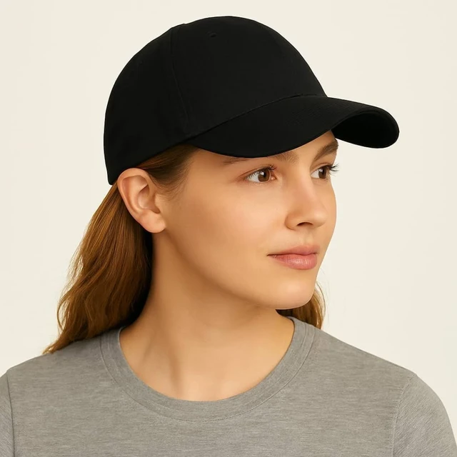 Plain Black Baseball Cap, Adjustable Strap, Unisex Casual Sports Hat - Free, Black