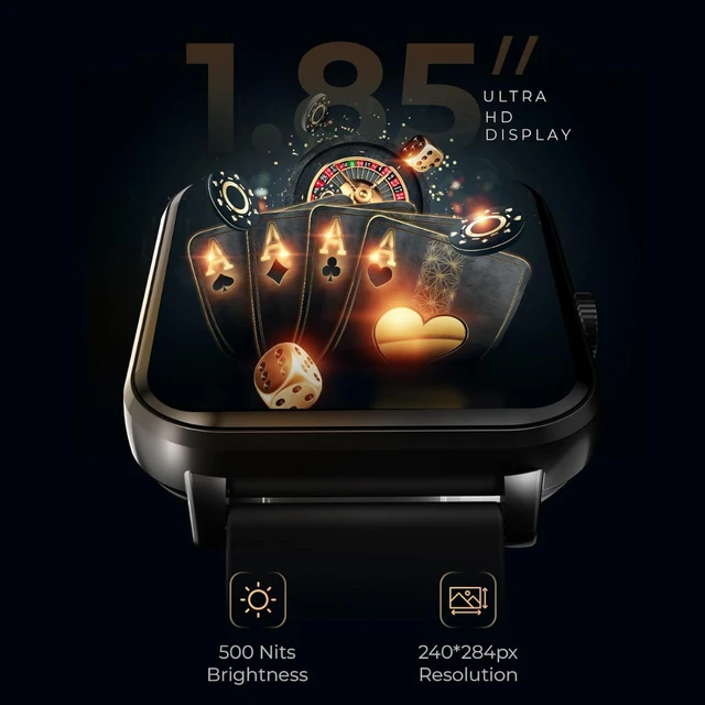 beatXP Marv Ace 1.85” HD Display Bluetooth Calling Smart Watch, Rotary Crown, 240 * 284px, 500 Nits, 60Hz Refresh Rate, 100+ Sports Modes (Black) - Free, Black